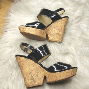 Free Press Black Patent Cork Wedges Size 6.5